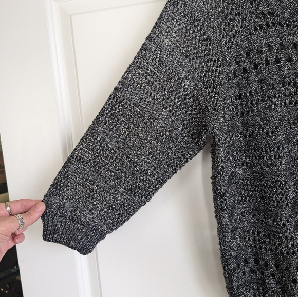 Nine West Vintage America Open Crochet 3/4 Sleeve Sweater PL (Petite Large) Grey - Picture 2 of 9